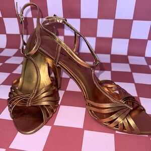 Vintage DKNY Metallic Gold T- Strappy Heels